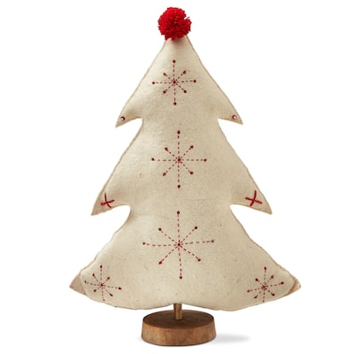 Embroidered Wool Ivory Christmas Tree Decorations for Tabletop or Mantel X-large 24 inch
