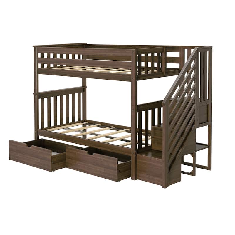 Max and Lily Twin over Twin Staircase Bunk Bed with Storage Drawers