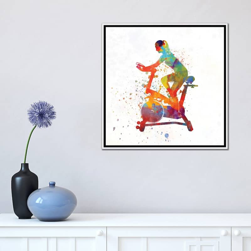 iCanvas "Woman Riding An Exercise Spin Bike In The Gym" by Paul Rommer Framed Canvas Print