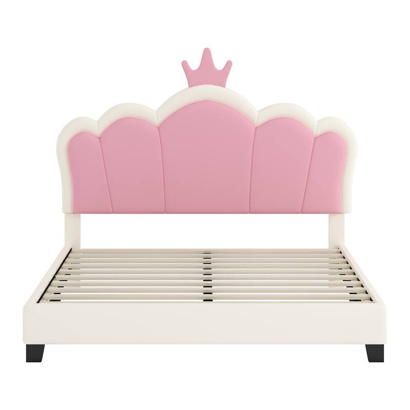 Wood Twin/Full size Upholstered Princess Bed With Crown Headboard