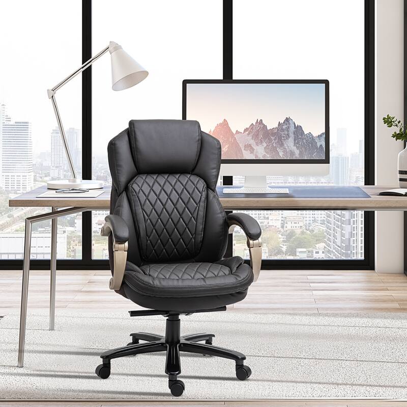 Adjustable Height PU Leather Executive Office Chair with Rocking Recline and Wide Seat for Comfort