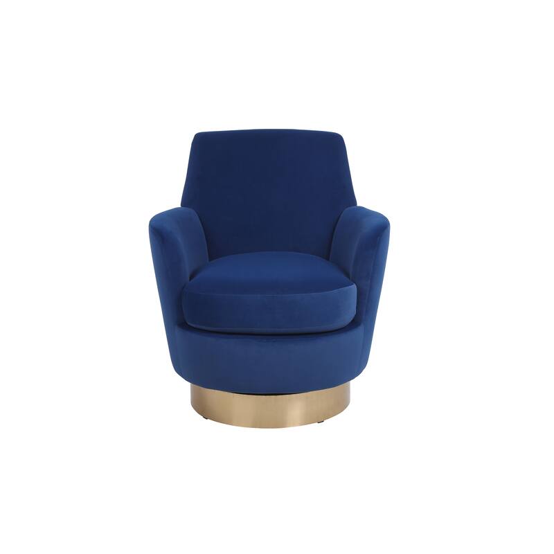 Velvet Swivel Barrel Chair with Gold Stainless Steel Base, High-Density Foam and 360° Rotation