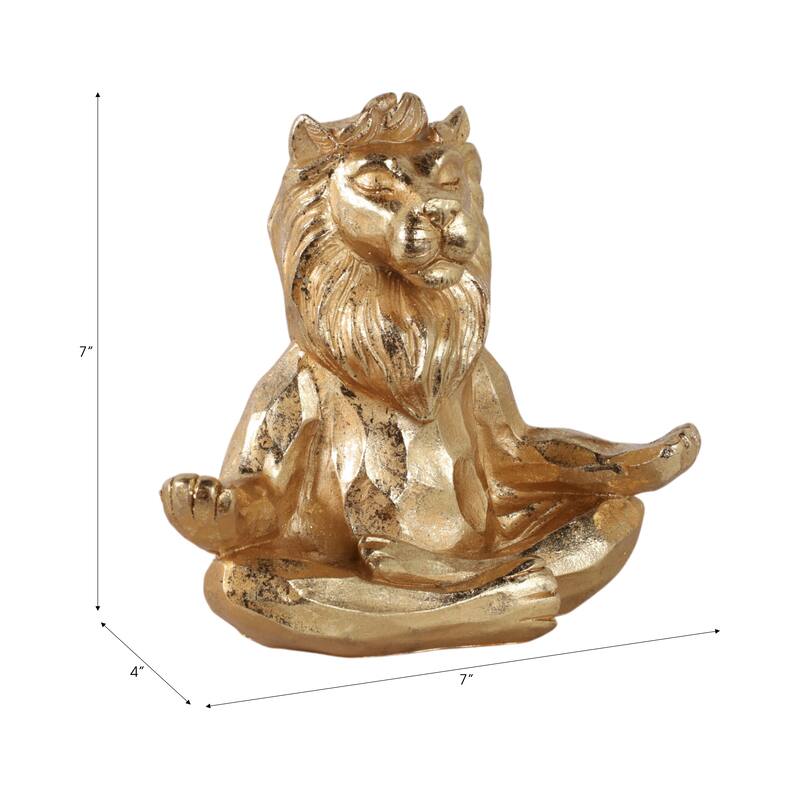 Resin Meditating Lion Figurine Animal Decor - 7"