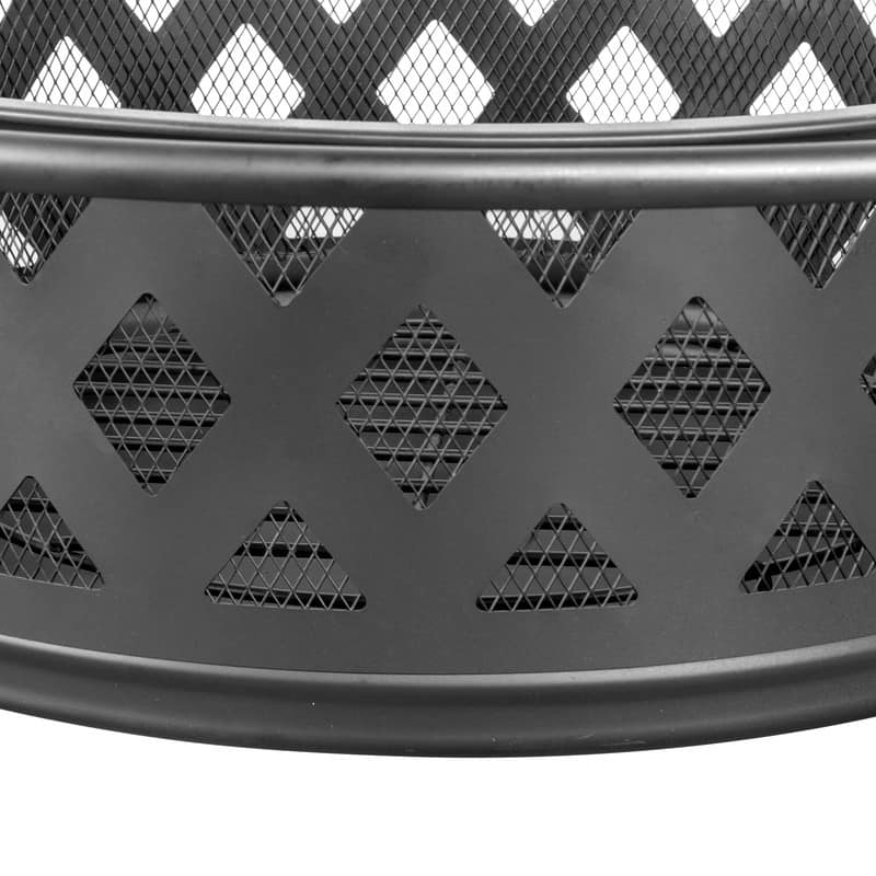 30"W x 20"H Round Iron Wood Burning Black Fire Pit Table with 16" Fire Poker