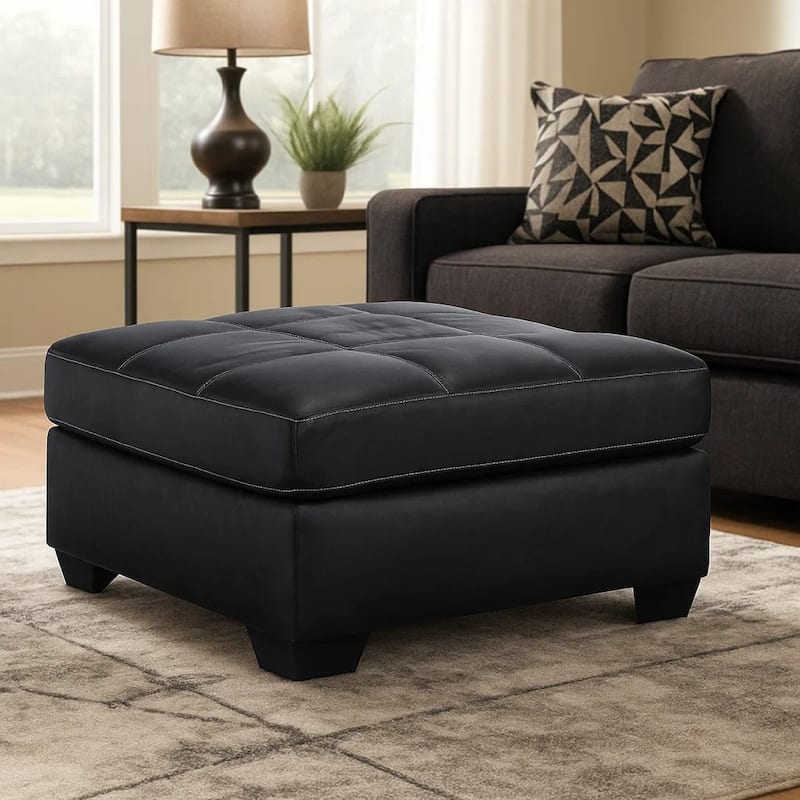 Barl Oversized Ottoman, Classic Black Faux Leather Cushion, 36 Inch