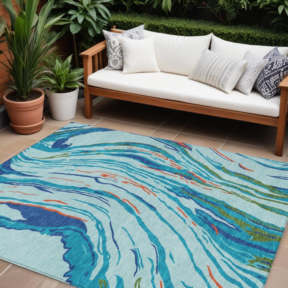 HomeRoots Abstract Transitional Rectangle Outdoor Rug