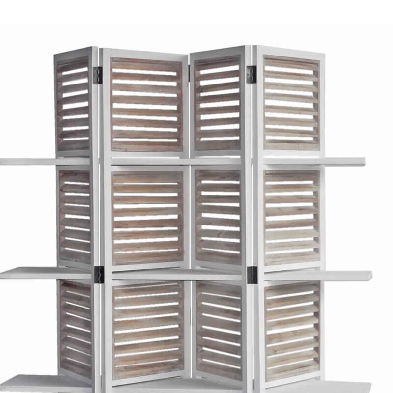 Contemporary 4 Panel Wooden Screen with Art Styled Shutter Design, White