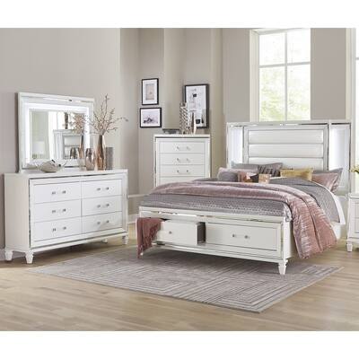 Modern LED Bedroom Set 4pcs Bed Dresser Mirror Chest