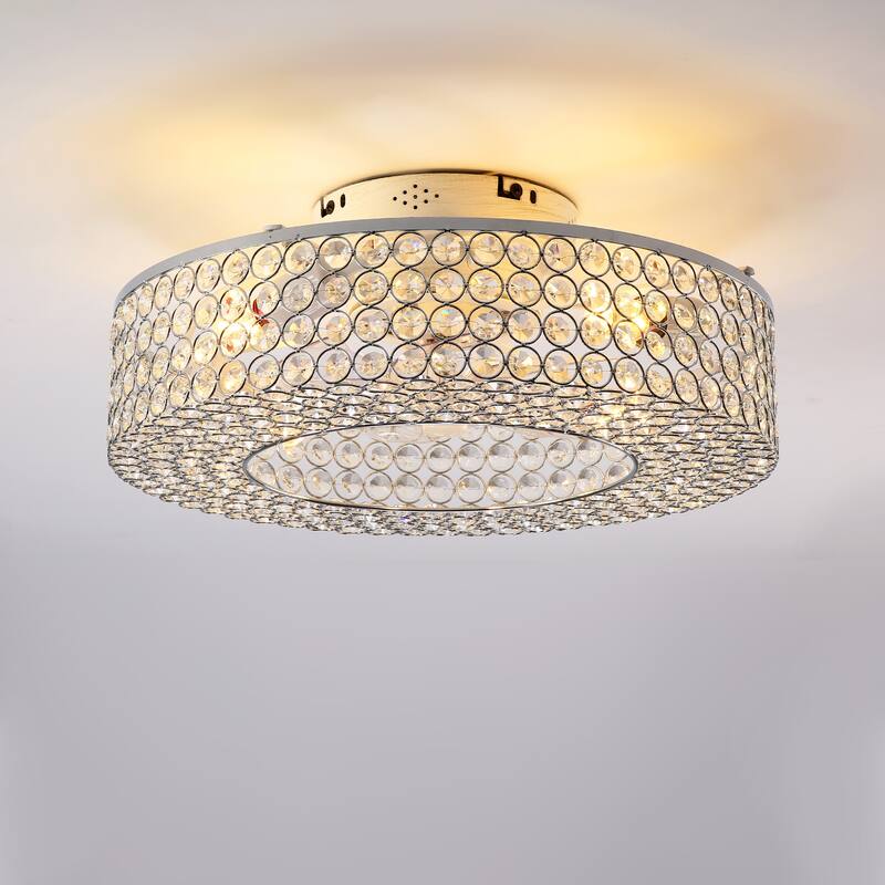 19.6'' Crystal Ceiling Fans with Remote, Flush Mount Ceiling Fan with Light, Chandelier Fan 6 Speed DC Motor Reversible