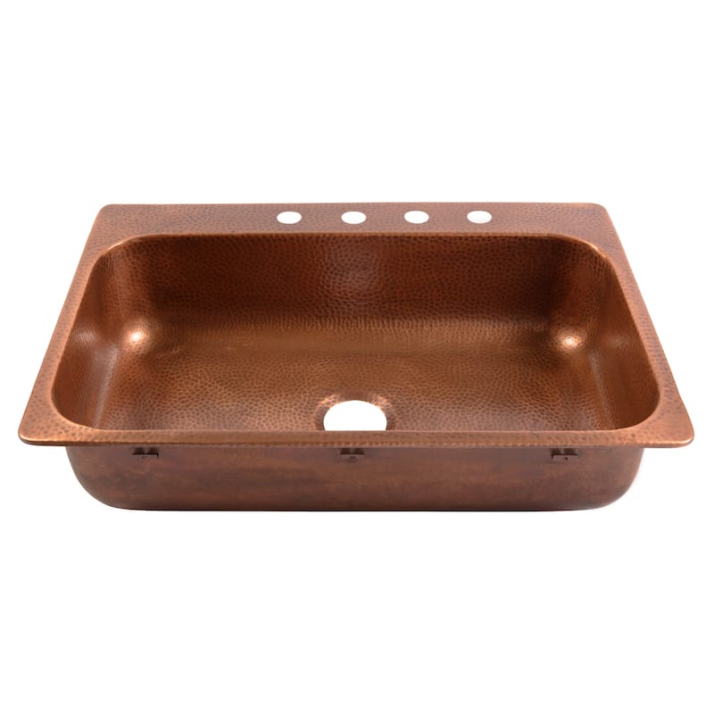 Angelico Copper 33" Single Bowl Drop-In Kitchen Sink with 4 Holes