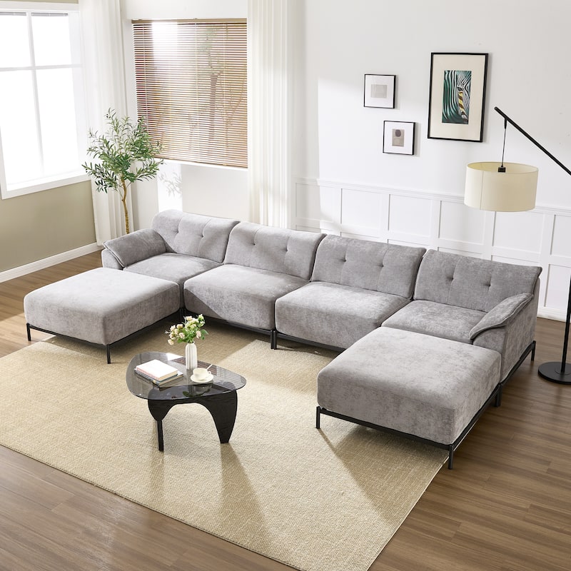 Upholstered Modular Sectional Sofa - Grey - Symmetrical