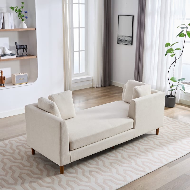 77.95"W Modern Double-Sided Upholstered Chaise Lounge, Sleeper Sofa Couch With 4 Throw Pillows, Daybed with Rubberwood Legs - Beige