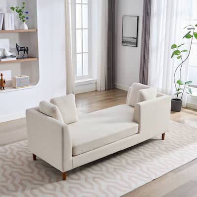 77.95'' Wide Modern Double-Sided Upholstered Chaise Lounge Indoor,Chenille Fabric Sleeper Sofa Couch With 4 Throw Pillows