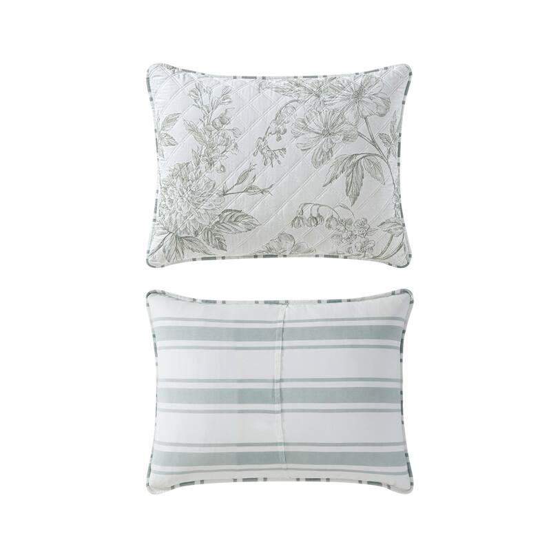 Martha Stewart Vine Flora Cotton Reversible Green Quilt Set