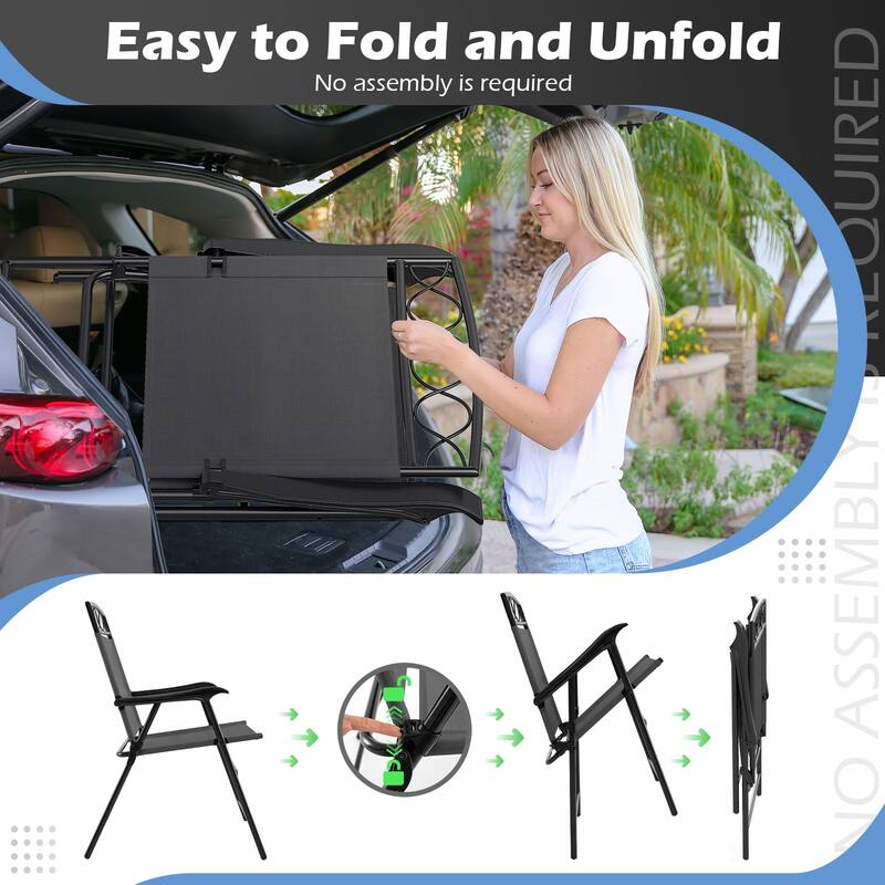 Gymax 4 Pack Patio Folding Chairs w/ Backrests & Armrests Metal Frame