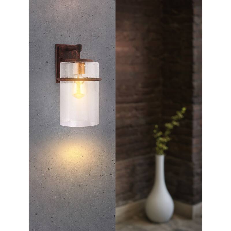Eglo Brandel 5-inch Rust Light Outdoor Wall Sconce with Clear Seedy Glass - Rust