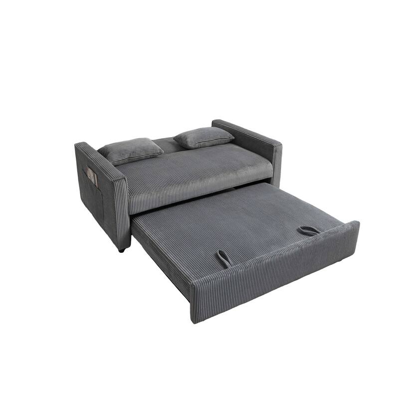 69" Corduroy Sleeper Sofa with Adjustable Backrest & Storage Pocket