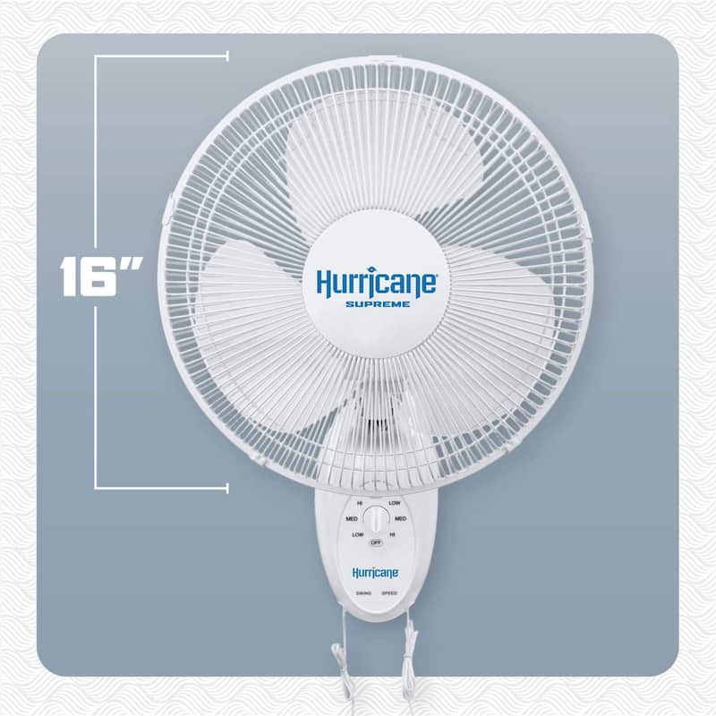 Hurricane Supreme 16 Inch 90 Degree Oscillating 3 Speed Wall Fan, White (2 Pack) - 8.48