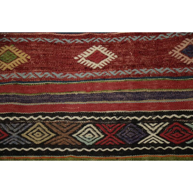 Hand Woven Oriental 100% Wool Carpet Southwestern Tribal Multi-Colored Kilim Area Rug - 9' 7'' X 5' 10''