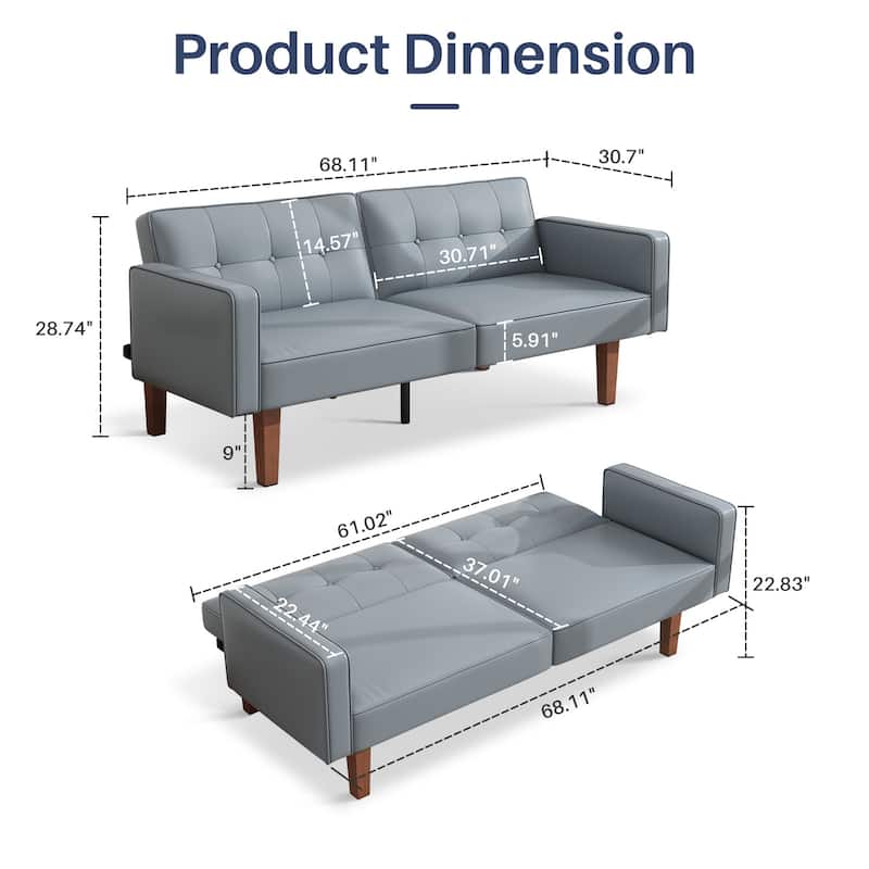 Futon Sofa Bed Faux Leather Sofa Couch Convertible Modern Loveseat Sleeper Sofa for Apartment, Office,Small Spaces