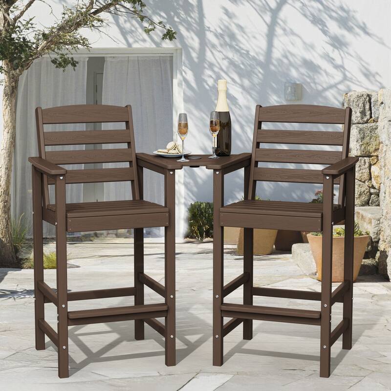 HDPE 2-Piece High Bar Stool Set with Umbrella-Compatible Connecting Panel