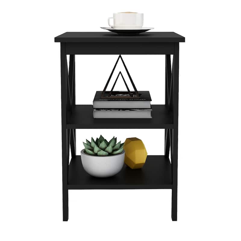 Modern Small Side Table Nightstand with Black-MDF Material Legs