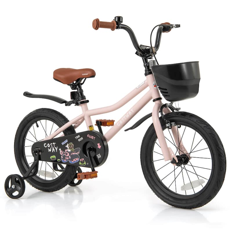 Costway 12"/14"/16"/18" Kid’s Bike with Training Wheels Adjustable - 16"-Pink - 16 inch