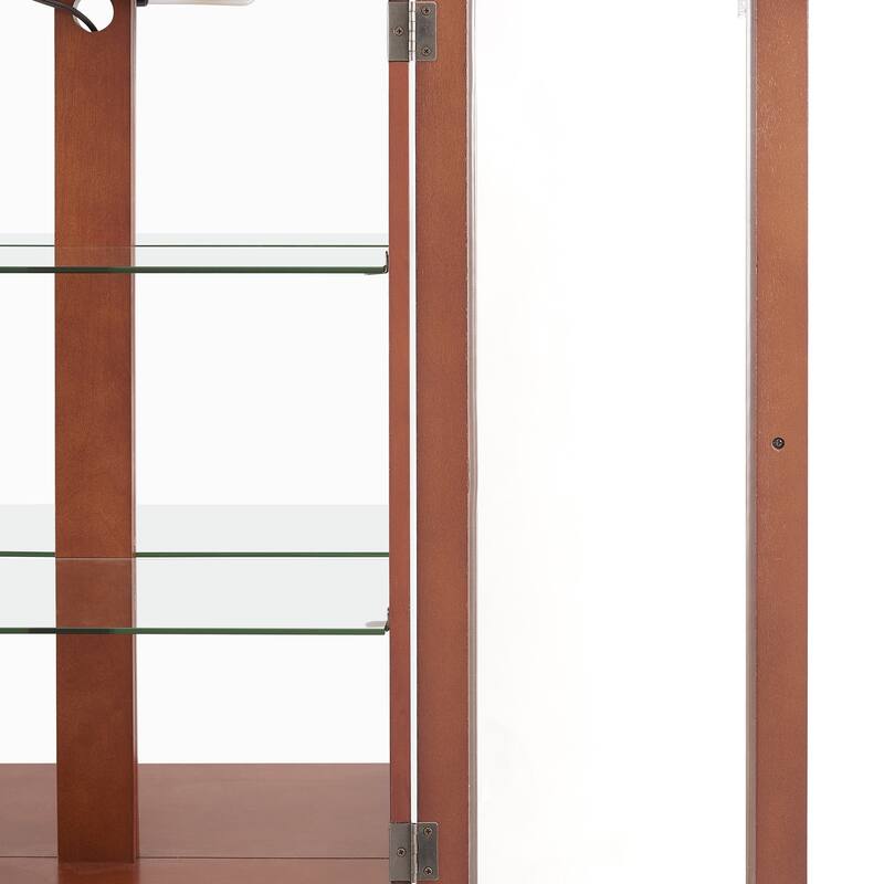 Modern Corner Curio Display Cabinet with Open Storage, Adjustable Shelves, Mirrored Back Panel, E26 Bulb Not Included