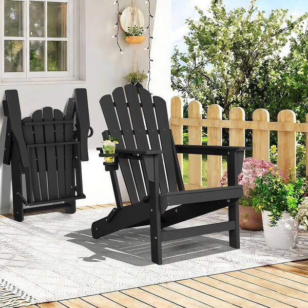 Vrakae Foldable HDPE Outdoor Adirondack Chair with Cup Holder