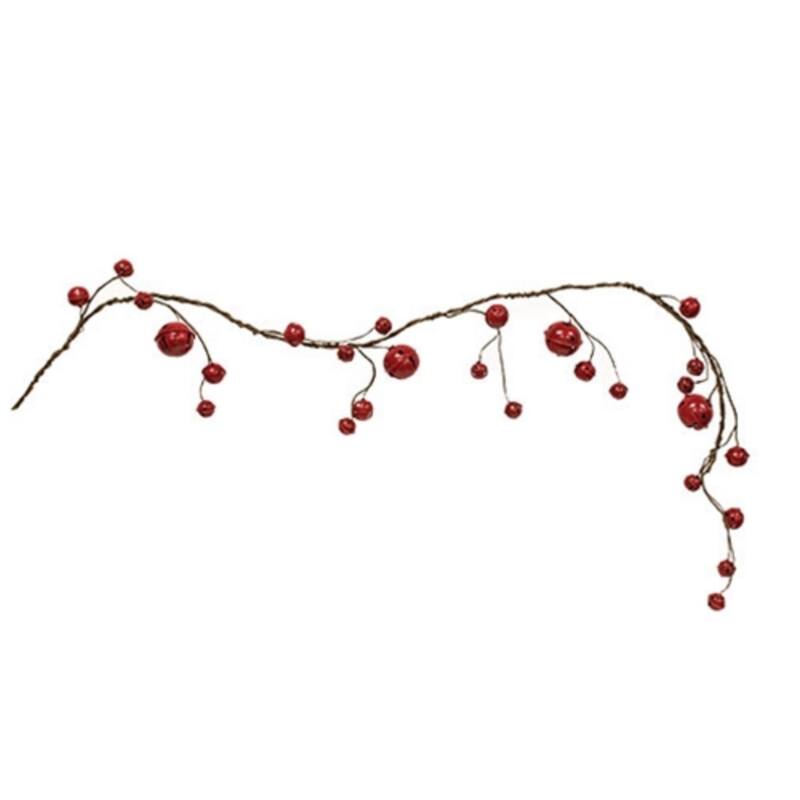 42” Rustic Red Bell Garland with Twisted Brown Stem for Holiday Mantle Shelf Table Decor