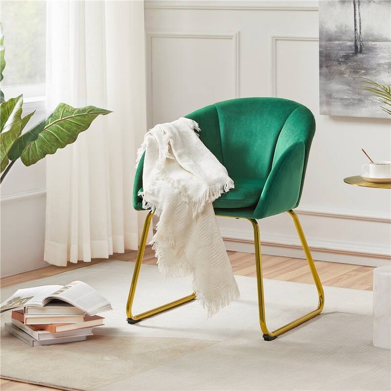 Yaheetech Flower Shape Velvet Armchair Accent Chair with Golden Metal Legs - Green