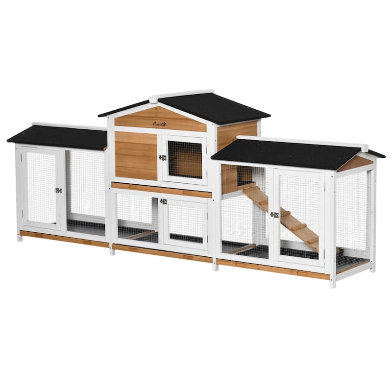 PawHut 90.5" Wooden Hutch Bunny Cage Pet Playpen House Enclosure