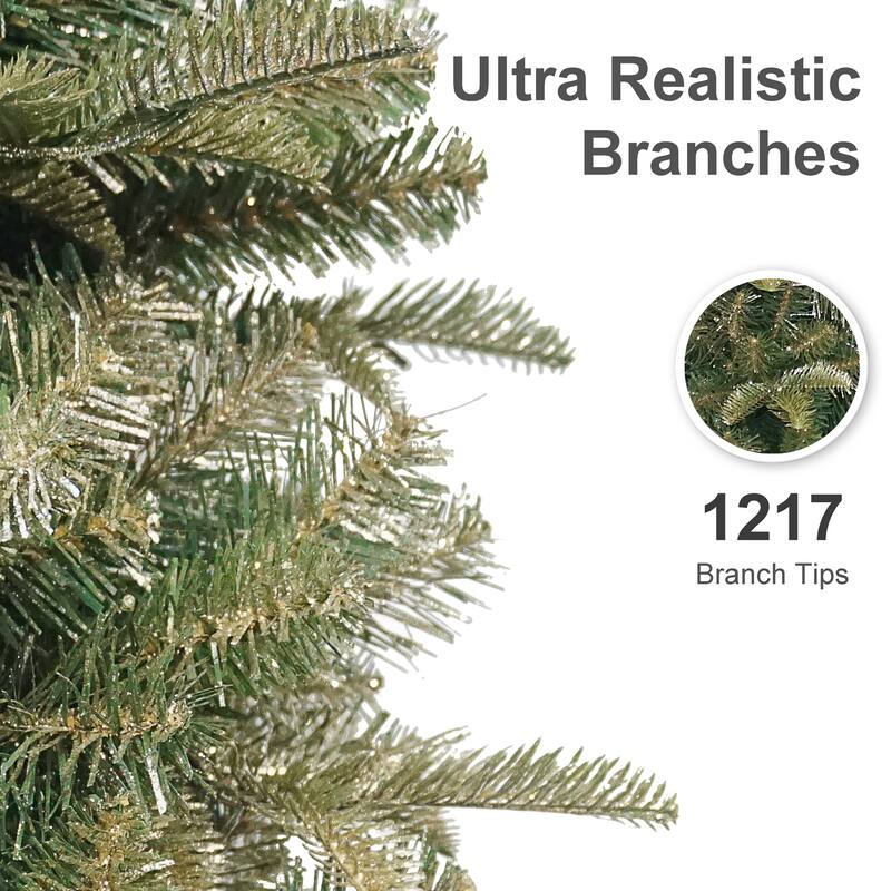 Puleo International 7.5' Pre-Lit Artificial Yardley Spruce Pencil Tree with 350 Dual-Color LED Lights