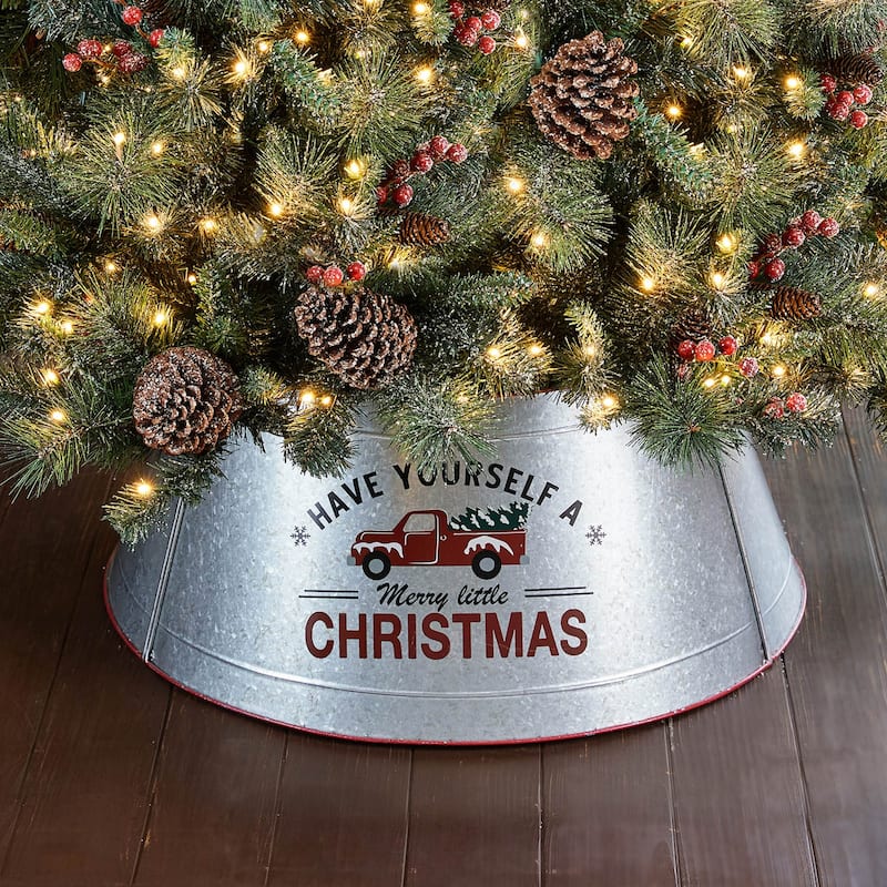 Glitzhome 40.5"D Galvanized Metal Christmas Truck Tree Collars