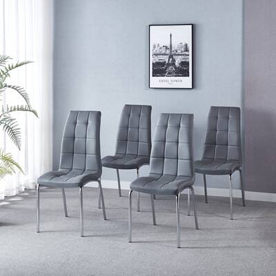 Modern Leatherette Dining Chair with Silver Metal Legs Set of 4