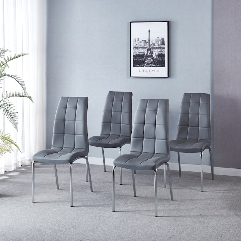 Set of 4 Modern Lattice Design Leatherette Dining Chair with Metal Legs
