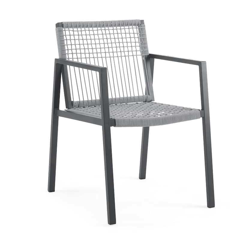 Modern 7-Piece Outdoor Dining Set 70.25" Rectangular Faux Wood Top Dining Table with 6 Rope-Woven Chairs for Patio, Backyard