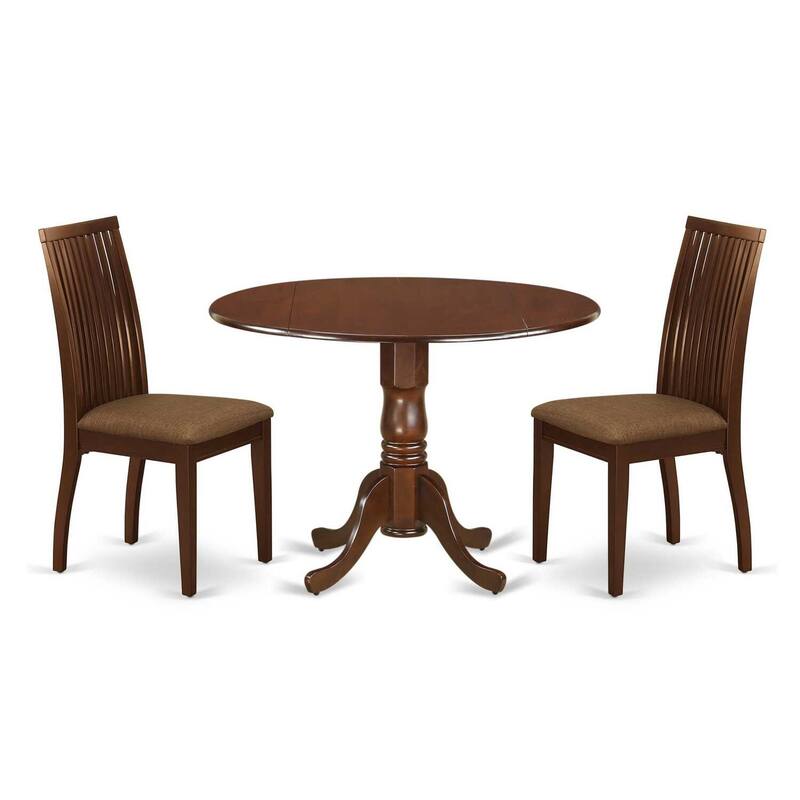 3-Piece Mahogany Finish Solid Wood Top - Round Dining Room Set - Seats 4