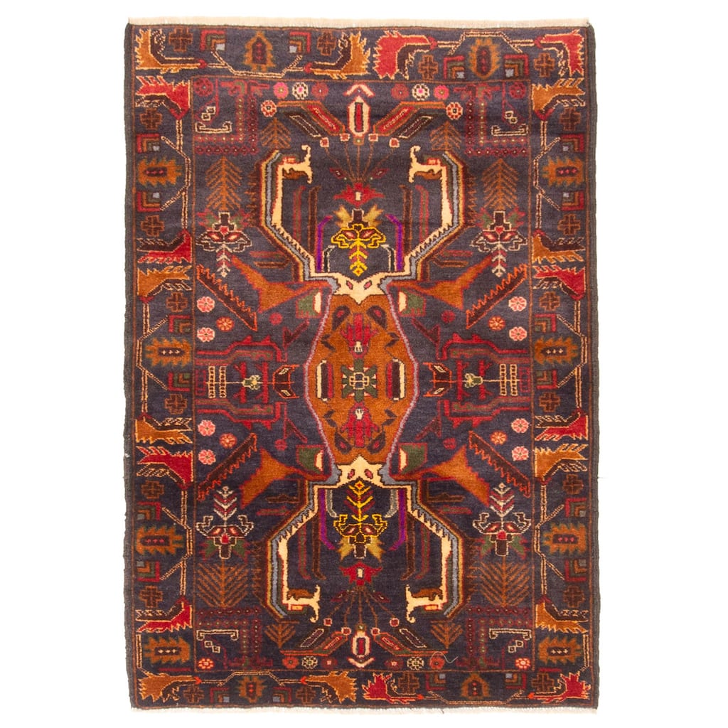 ECARPETGALLERY Hand-knotted Teimani Dark Navy Wool Rug - 3'0 x 4'5