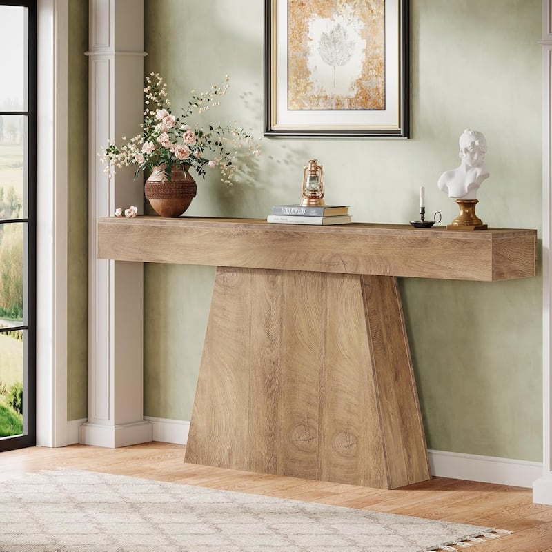 Black Console Table, 63 Inches Farmhouse Entryway Table with Trapezoidal Base