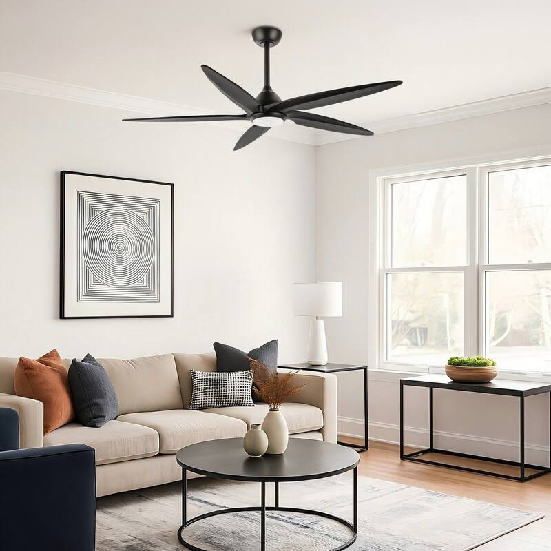 GetLedel 54" Solid Wood 5-Blade Ceiling Fan with Dimmable LED and Remote Control