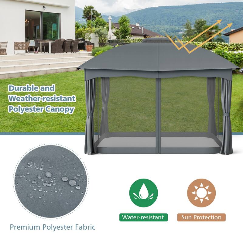 Gymax 12' x 10' Patio Heavy Duty Steel Gazebo Canopy Double Vented
