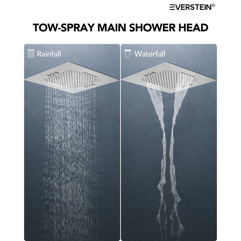 20" Thermostatic Shower System, 64-Color LED Mood Lighting 2-Functions Shower Head with Bluetooth Music & 3 Body Jets
