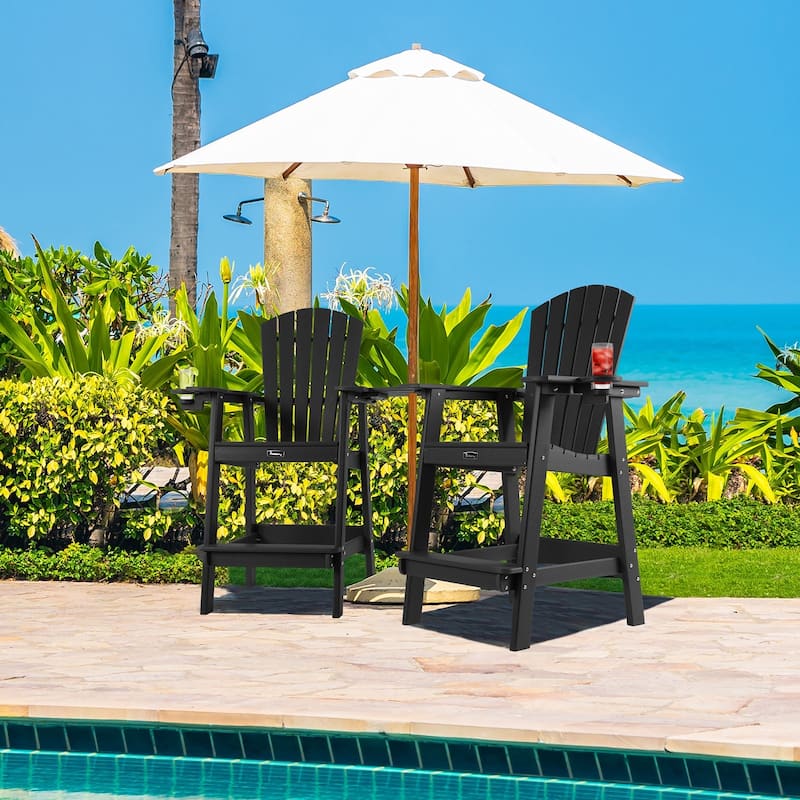 Vrakae Tall Adirondack Bar Stool Chair with Connecting Tray - Black