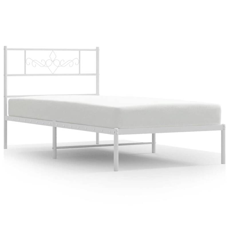 vidaXL 12 Inches White Twin Metal Bed Frame No Mattress - 77.2" x 41.3" x 35.4"
