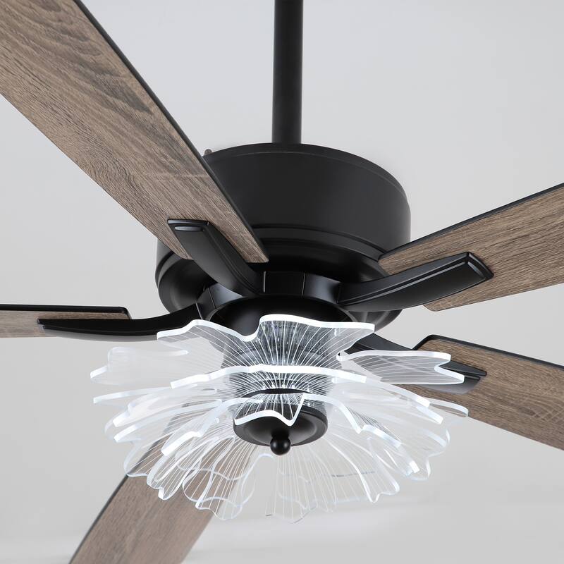 52-inch Industrial Acrylic Matte Black DC Ceiling Fan with Light and Remote