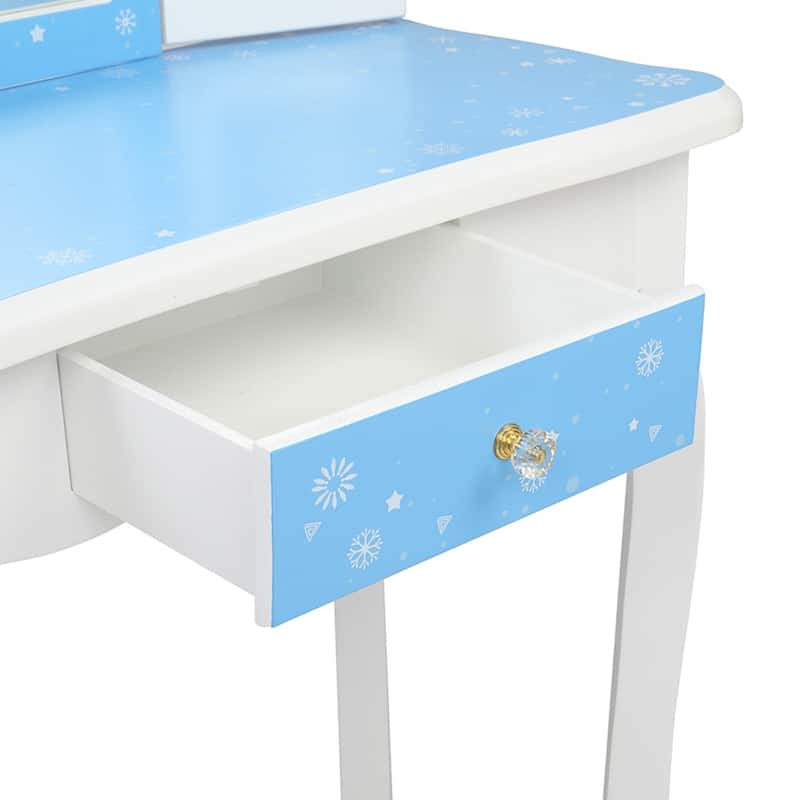 Children's Three-Sided Folding Mirror Dressing Table with Chair