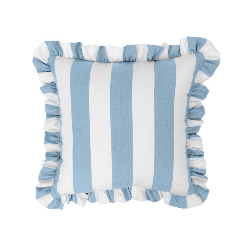 Sherry Kline Cabana Stripe Indoor/Outdoor Set of 2 18" Filled Ruffle Pillow - Sky Blue/White