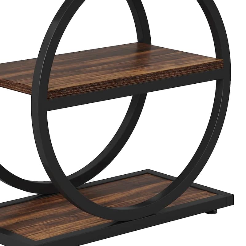 Ari Accent End Table, Rustic Brown Wood 26 Inch Black Metal, 3 Shelves
