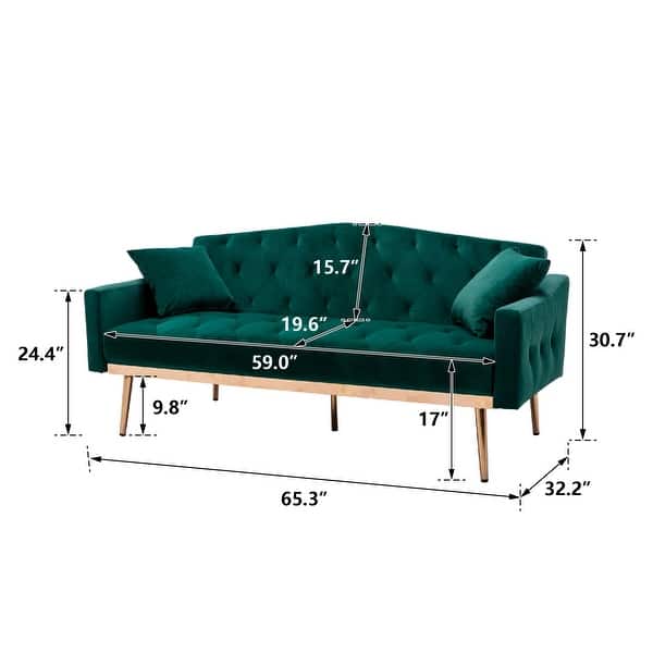 dimension image slide 0 of 3, Velvet Upholstered Tufted Loveseats Sleeper sofa with Stainless feet